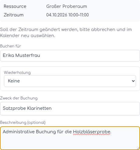 Administrative Buchung für ein ausgewähltes Mitglied
