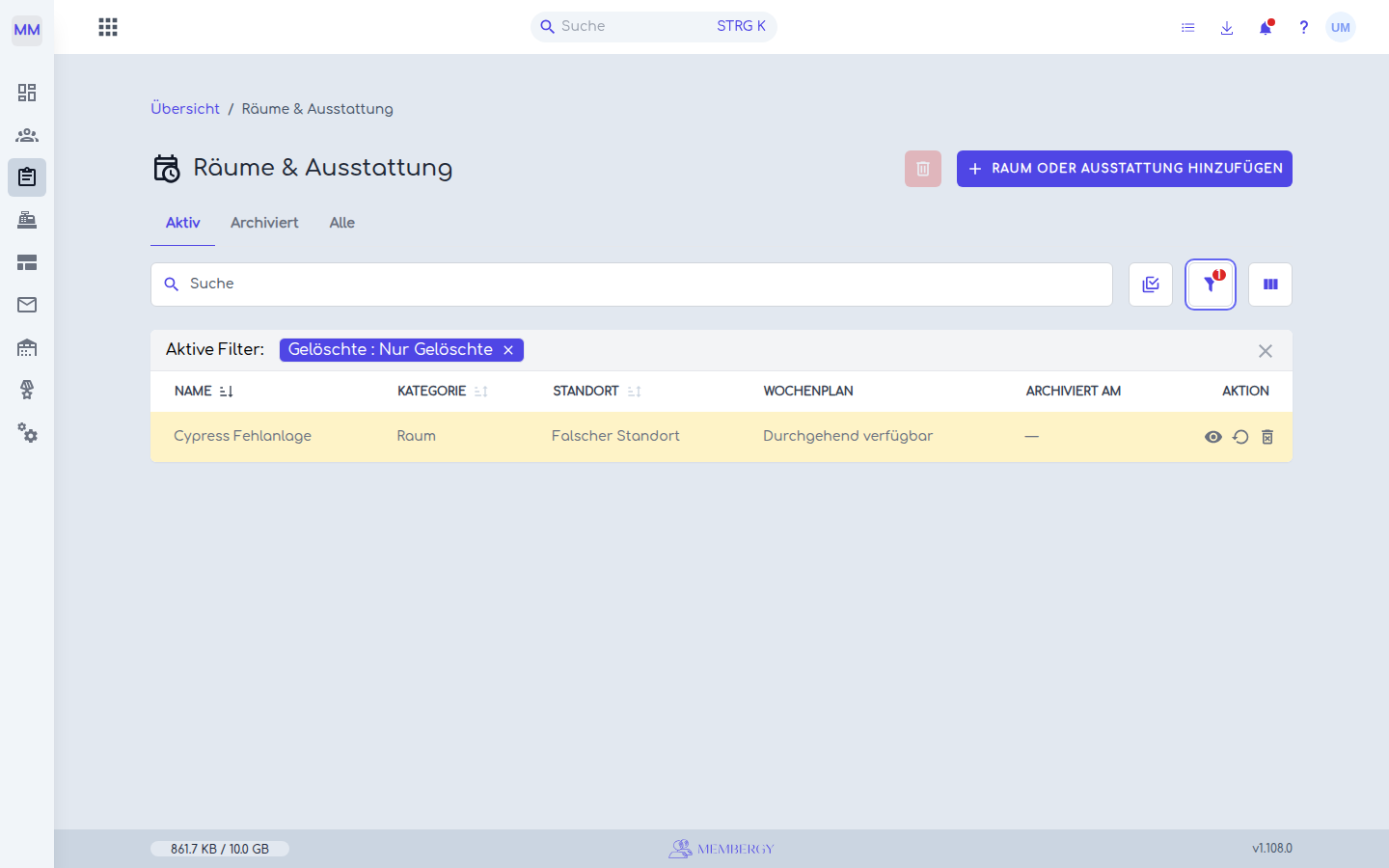 Gelöschter Ressourceneintrag in der Ansicht Nur Gelöschte