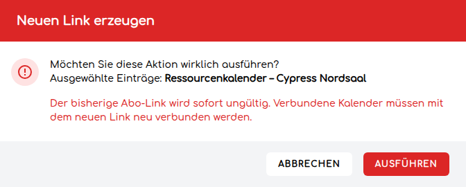 Bestätigung zum Erzeugen eines neuen geheimen Links