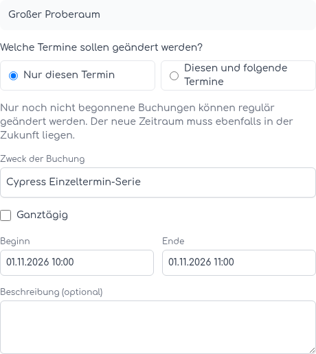 Einzeltermin zurückziehen, während Nur diesen Termin ausgewählt ist